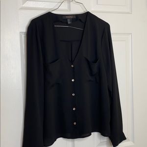 Black Button Down See Through Blouse